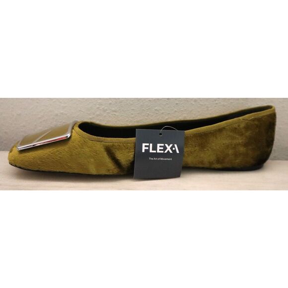 Sarto Sz 11M Chartreuse Green Fabric Flexa Amaya 3 Square Toe Ballet Flats - Picture 5 of 14